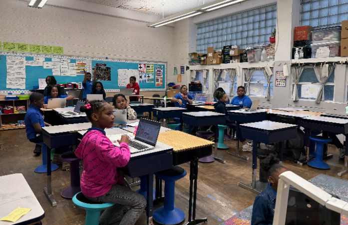  5th grade class prep for M-STEP testing with students working on solving problems.